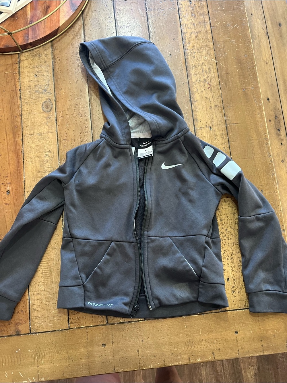 Nike Kids Dark Gray Therma-FIT Hooded Zip Sweatshirt with Light Gray Accents